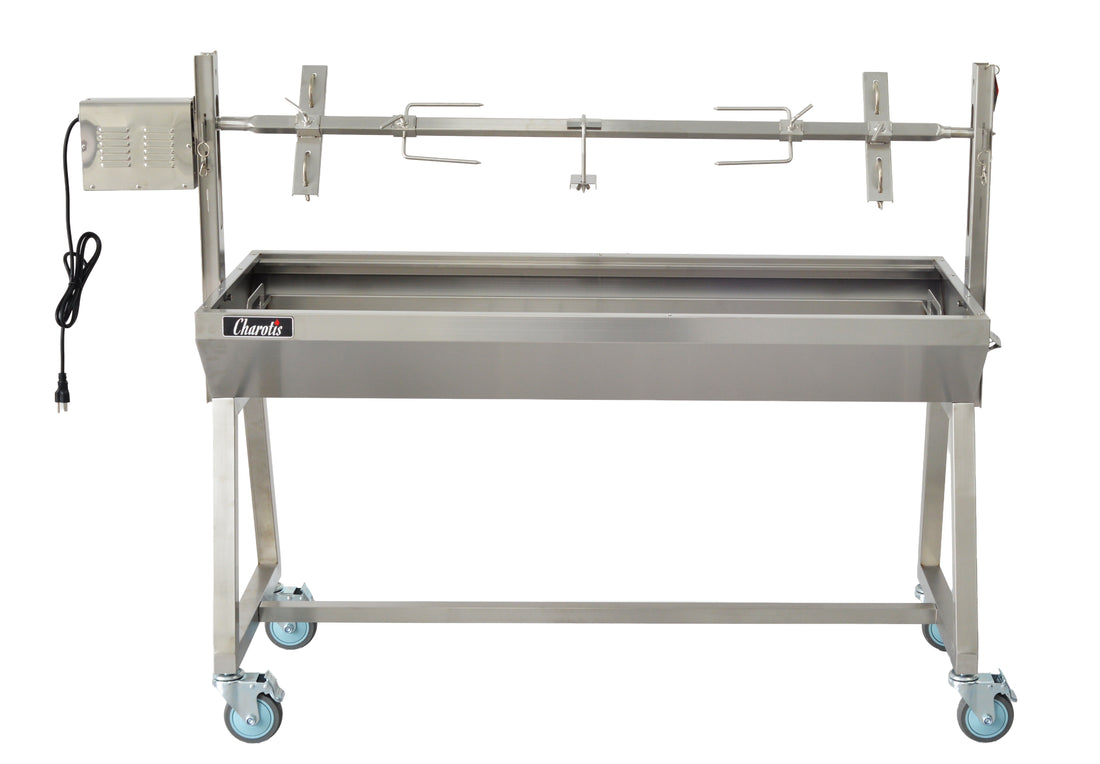 Stainless steel 52" Charotis, Charcoal Spit Roaster Model SSC1 - Free Shipping - Lifetime Motor Warranty