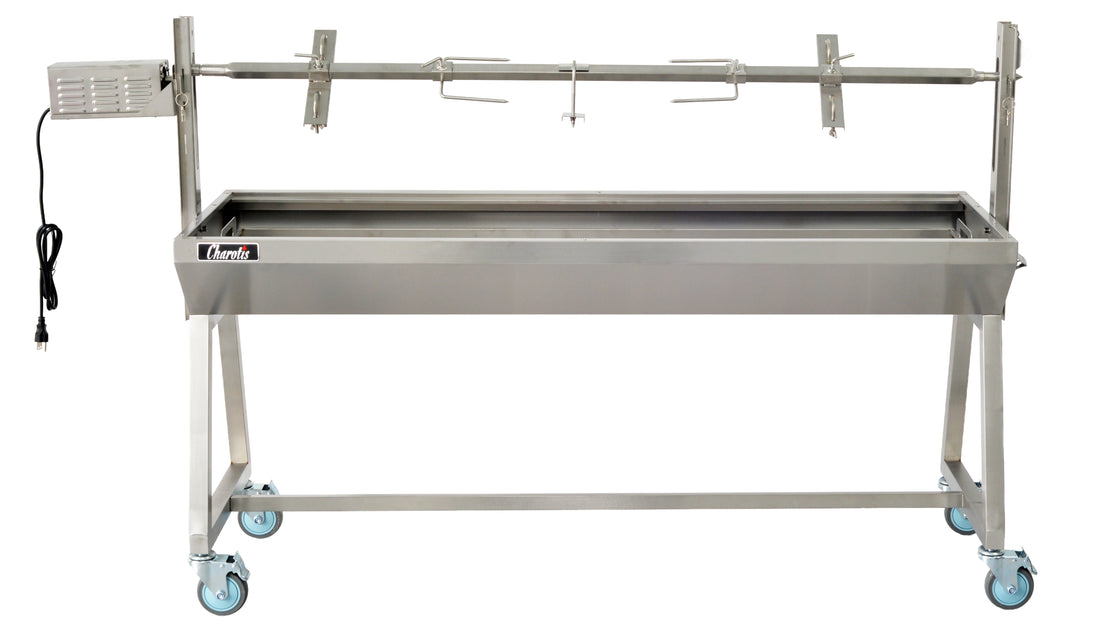 Stainless steel 62" Charotis, Charcoal Spit Roaster Model SSC1 - XL - Free Shipping - Lifetime Motor Warranty